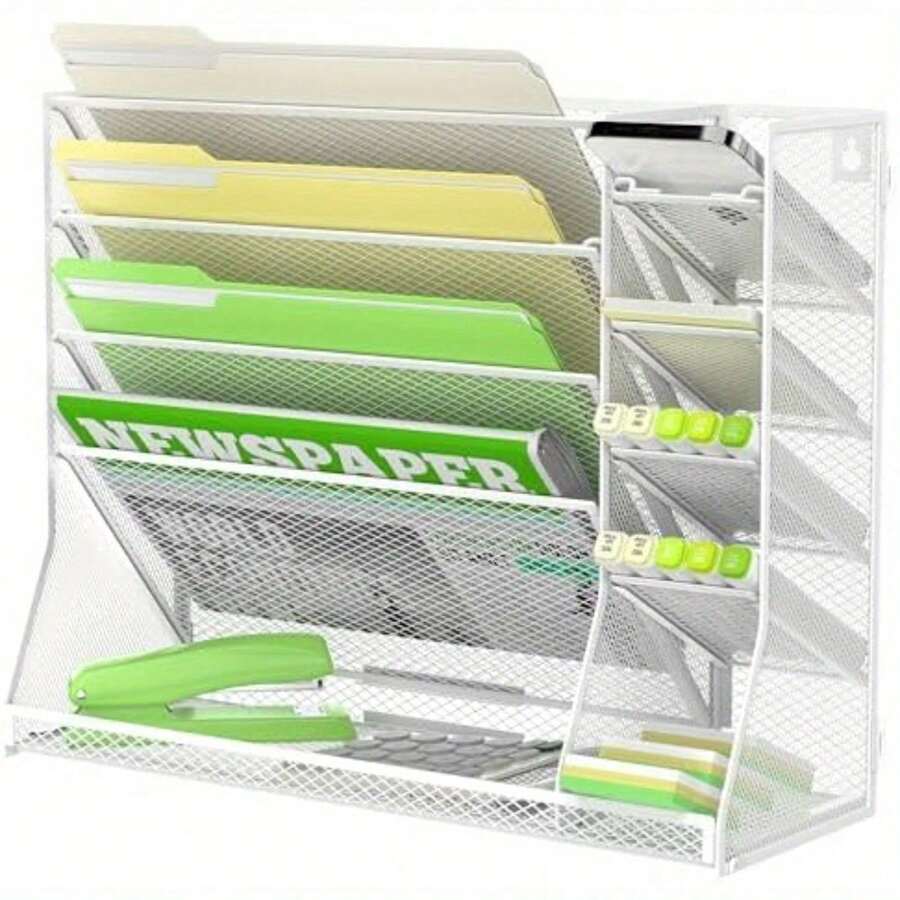 Wall Mounted Storage Box, 5-Layer File Rack And Email Storage Box, Wall Mounted Office Storage Box With Pen Holder, Space Saving Wall Mounted File Storage Box, And Home And Office Storage Solution - White - View 1