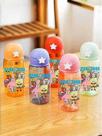  1pc SPONGEBOB 500ml/16oz Star Water Cup Red Blue Pink Green Orange With Straws And Cute Star Buttons Can Hold Ice Birthday Gifts Thanksgiving Gifts Christmas Gifts (Certain Parts May Be Random)