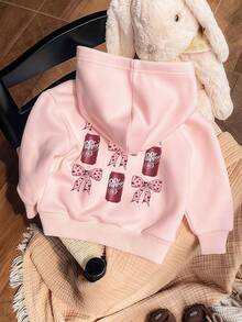 卡通印花连帽卫衣，可爱女宝宝保暖舒适上衣，秋冬季 - 粉色 - 查看 1
