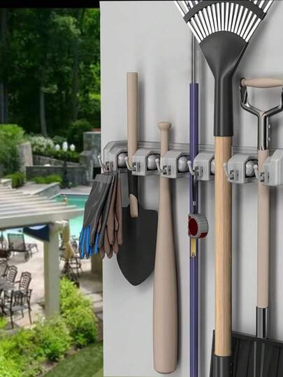 1Pc Multi-Function Plastic Mop Holder Creative Broom Storage Rack With Hooks Broom Rack Mop Clamp Hooks Bathroom Hooks Broom Storage Rack Mop Holder Broom Holder