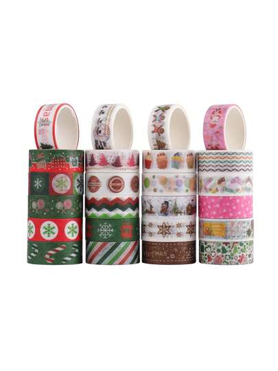 24 rollos/caja, Juego de cintas washi con estampado navideño, Cinta con exquisito estampado navideño, Material de decoración DIY para diarios y revistas, Regalos creativos de Navidad para amigos