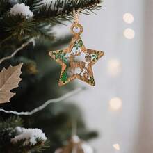 Adornos navideños rústicos de madera: estrella, muñeco de nieve y campana. Etiquetas colgantes para el hogar. - Caqui - Ver 6