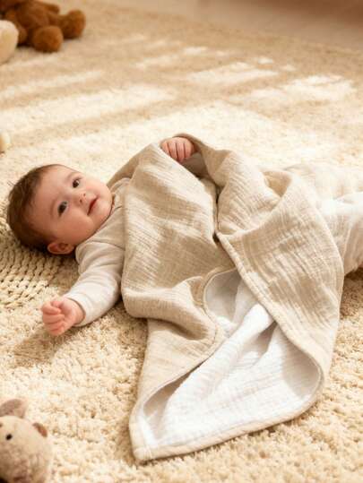 1pc Pure Cotton Baby Swaddle Blanket, Solid Color, Newborn Receiving Blanket, Soft & Breathable, Suitable For All Seasons