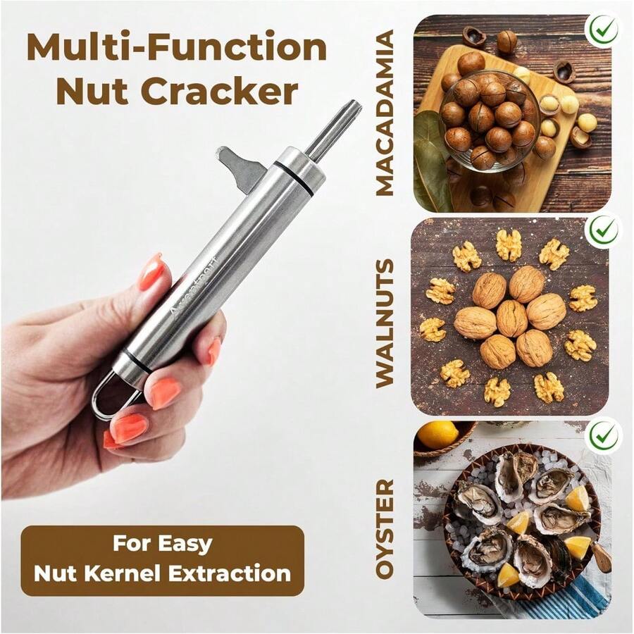 Walnut Cracker Tool With Pick Stainless Steel Kitchen Gadgets Design. Wal Nut Cracker And Macadamia Nut Cracker - Oyster Shucker, Professional Heavy Duty Wal Nut Cracker Tool - 預設 - 查看 1