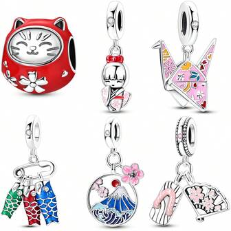 종이 크레인 펜던트, 잉어 깃발 참, 기모노 인형 목걸이 비즈, 여성을위한 DIY 쥬얼리 제작 용품, 모든 계절