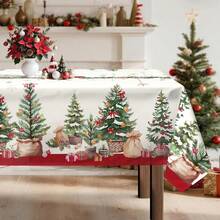 1pc Christmas Tree Rectangle Tablecloth, Washable Polyester Table Cover With Farmhouse Winter Christmas Pine Branches And Ornament Decor, Suitable For Holiday Celebration, Winter And Christmas Theme Party, Living Room, Kitchen, Dining Table, Patio, Picnic, Indoor And Outdoor Home Decor - White - View 12