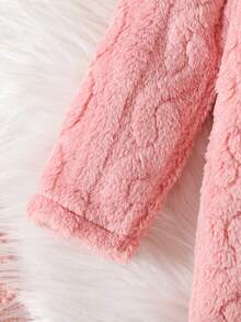 2pcs/Set Cute Textured Solid Color Long Sleeve Hooded Dress With Bow & Heart Decor Bag For Young Girls, Winter - Pink - View 6