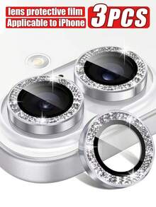 3片装相机镜头保护膜，兼容 16/16 Plus/17/17 Pro/17 Pro Max/17 Air，9H钢化玻璃镜头盖，金属环装饰配件，适用于手机壳（银色） - 銀色 - 查看 14