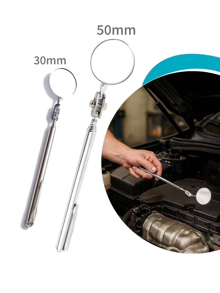 Gương soi có thể kéo dài, kích thước 30mm và 50mm, dụng cụ gương soi dạng ống lồng xoay 360°, thích hợp cho sửa chữa xe, quan sát lông mi và khoang miệng, kiểm tra vật nhỏ.