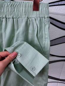 Imported Women's Linen Set / Button / Lining / / Women's - Green - View 3