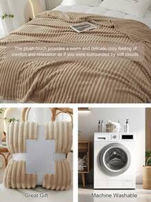 1pc Solid Color Blanket, Lightweight Bedding, Cozy Blanket, Dorm Bedding, No Shedding And Easy Care, Soft & Fuzzy Blanket, Simple Style Home Textile, Living Room, Decorative Blanket For Bed, Couch, Sofa, Back To School, All Seasons, Machine Washable - Khaki - View 6