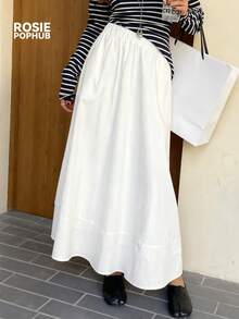 ROSIE POPHUB 女士纯白休闲百搭长裙，优雅学院风，适合新年、情人节外出，春夏秋冬新品上市 - 白色 - 查看 5