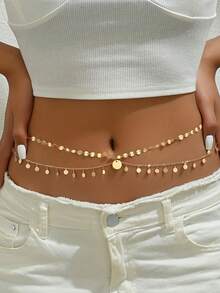 1pc New Arrival Gold Disc Tassel Waist Chain, Double Layer Tassel Chain Waist Decoration, Luxurious Body Chain - Multicolor - View 5