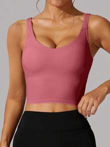 1pc Women's Sexy Waist Cinching Backless V-Neck Sports Tank Top, Nylon Fabric, For Indoor Training, Yoga, Outdoor Exercise, Running - 紫丁香色 - 查看 4