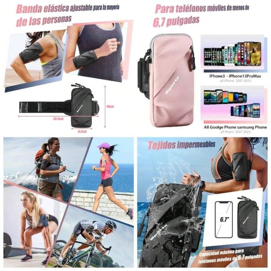 Brazalete de Correr, Brazalete Impermeable para Deportes al Aire Libre, se Adapta a y Todos los telfonos celulares Lila - Azul Claro - Ver 1