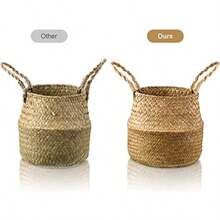 3 Set Seagrass Belly Storage Basket Woven Plant Pot Holder With Handles For Plants Picnic Grocery Laundry Natural Color - Màu tự nhiên - Xem 5