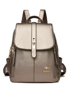 Mochila de cuero suave de lujo 2025, bolso de diseñador de moda de cuero PU suave, bolso de viaje de gran capacidad para mujeres - Dorado - Ver 3