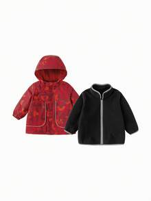Balabala Bộ áo khoác cotton 2 món BalaOne cho bé trai và bé gái, Thu Đông 2025, Áo khoác ngoài ấm áp, thoải mái - tông màu đỏ - Xem 4