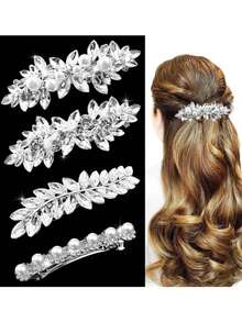 2/4/6/8/10 Peças Presilhas de Cabelo com Strass, Grampos de Cabelo com Cristal e Pérola Cintilante, Acessórios de Cabelo Elegantes para Casamento, Baile, Dia dos Namorados, Dança, para Cabelos Grossos e Longos, Noivas, Mulheres e Meninas, Tiaras - A - Visão 10