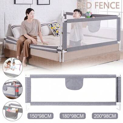 Lislark Bettgitter Schutzgeländer Baby Rausfallschutz Grau Tragbare Höhenverstellbar Kinderbettgitter Bettschutzgitter 150cm / 180cm / 200cm