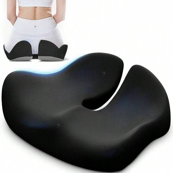 Cojín de asiento de memoria para silla de oficina, cojín ergonómico de espuma de memoria para sentarse durante mucho tiempo, para silla de juegos y asiento de coche, color negro