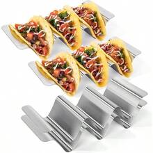 Stainless Steel Taco Racks: Soft And Hard Taco Racks Oven Metal Tortilla Tray Plate Holder Set With Handles And Rounded Curves (Set Of 4) - Silver - View 1