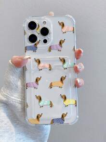 1pc Sausage Dog Pattern, Transparent Anti-Drop TPU Phone Case, Can Be Used As Holiday Gift To Store Photos, Cards, Compatible With Apple XS/XS Max/XR/11 12 13 14 15 16 Pro/Pro Max/14 15 16 Plus/17 - Clear - View 1