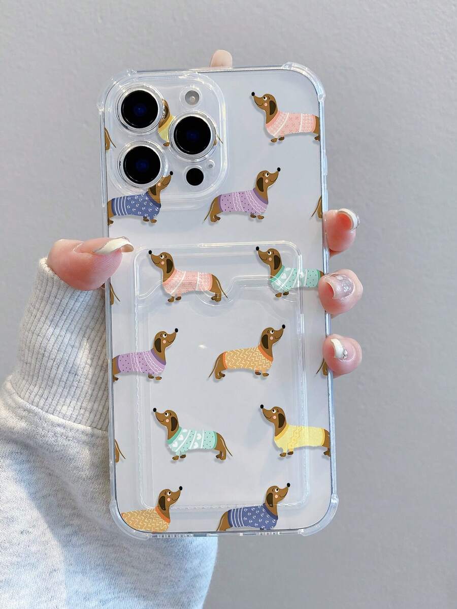 1pc Sausage Dog Pattern, Transparent Anti-Drop TPU Phone Case, Can Be Used As Holiday Gift To Store Photos, Cards, Compatible With Apple XS/XS Max/XR/11 12 13 14 15 16 Pro/Pro Max/14 15 16 Plus/17 - Clear - View 1
