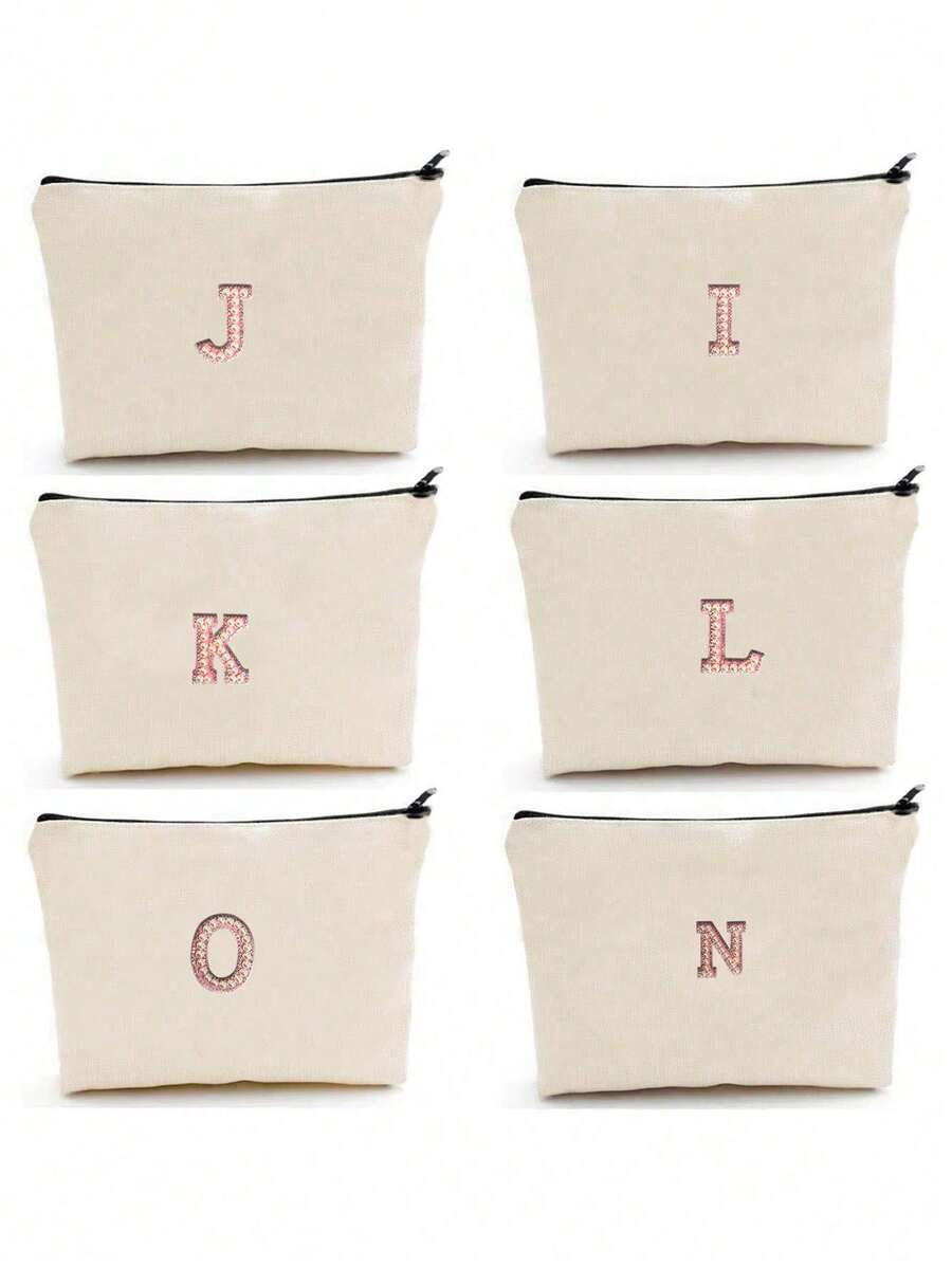 1个A-Z字母DIY空白手提袋，旅行洗漱包，绘画帆布包，帆布化妆包，绘画包，儿童包，工作包，学校包，旅行铅笔盒，实用 - 米色 - 查看 1