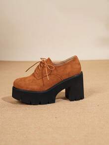 Giày đế xuồng buộc dây thường ngày cho nữ, phù hợp với mọi mùa - màu nâu - Xem 10