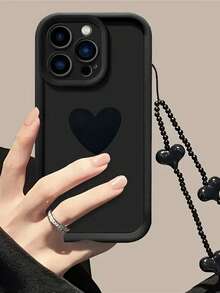 1 Piece Fashionable Black Heart-Shaped Phone Case, Compatible With Apple 12/13 Pro Max, Honor X7, Galaxy A56 5G, Infinix Smart 8, Infinix Hot 40i, Spark 20, Spark 20C, Spark Go 2024, Redmi Note 14 5G, Moto E22/E22i, OPPO A54, Full Coverage Shockproof Protective Cover, Minimalist Design With Wrist Strap, Suitable For Daily Use And Outdoor Carrying Waterproof Anti-Fall Scratch Resistant
