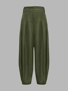 Women's Casual High Waist Zipper Front Carrot Pants, Suitable For Commuting In Autumn - Army Green - View 2