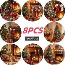 8 piezas/Set Posavasos navideños para la sala de estar, manteles individuales navideños de madera cálida, decoración del hogar, posavasos de madera lavables, ideales para Acción de Gracias, Pascua, cocina y comedor, 1 set de 8 piezas, 200 sets de 1600 piezas - Multicolor - Ver 6