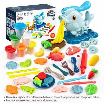 1 Set Kit creativo para hacer delfines de arcilla con máquina para hacer fideos - Material ABS, juguete educativo para niños, incluye moldes de varias formas y vajilla de juego, regalo para niños y niñas