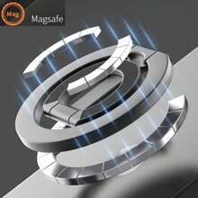 1 pezzo Supporto ad anello per telefono cellulare MagSafe con rotazione a 360° e piegatura a 180°, supporto da tavolo multifunzionale, con un pezzo di attrazione magnetica in omaggio compatibile con iphone, telefoni Android, regalo per compleanni, famiglia, amici. Supporto ad anello per telefono, impugnatura per telefono, accessori per telefono - Porta anelli - Visualizzare 7