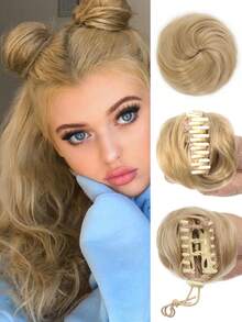 迷你爪夹凌乱猫耳发髻接发假发配件高髻发片适合女孩 1 件 - 彩色 - 查看 15