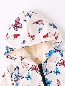 [Random Print Pattern] Girls Fashion Casual Butterfly Digital Print Hooded Long Sleeve Fleece Jacket, Versatile Elegant Sweet Outerwear For Older Young Girl, Autumn/Winter - White - View 3