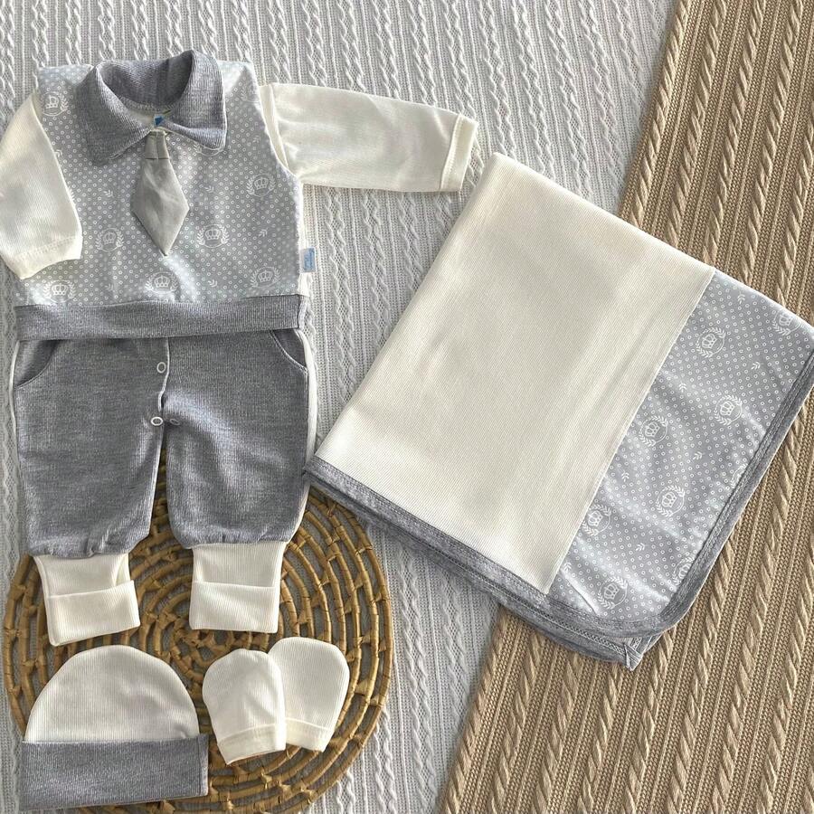 Baby Boy's Maternity Leave Kit 5 Pieces Blanket Jumpsuit Gloves Hat And Vest - 軍綠色 - 查看 1