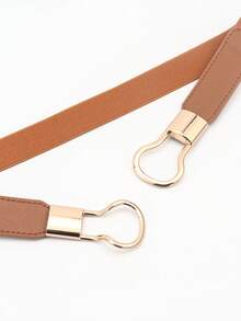 Asymmetrical Circle Buckle Elastic Belt Summer, School Fall, Autumn, Halloween - Coffee Brown - View 10