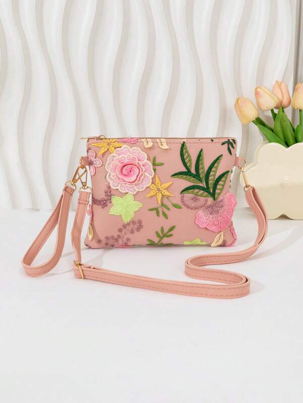حقيبة يد جديدة أنيقة للبنات باللون الوردي مزينة بالدانتيل والزهور، متعددة الاستخدامات للشارع والاكسسوارات الفاخرة، حقيبة كروس بودي عصرية للمراهقات