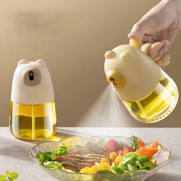 1 pezzo Spruzzatore di olio creativo e carino a forma di orso, bottiglia per olio per friggitrice ad aria in cucina, dispenser di olio a pompa in vetro