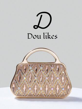 Elegant minimalistisk europeisk och amerikansk modehandväska i metalldesign, glittrande paljett- och strassdekor. Perfekt val för festtjejer, damer, brudar - Lämplig för fester, bröllop, bal, formella middagar/galor, passar perfekt med brudklänningar, formella klänningar, balklänningar, födelsedagsklänningar.