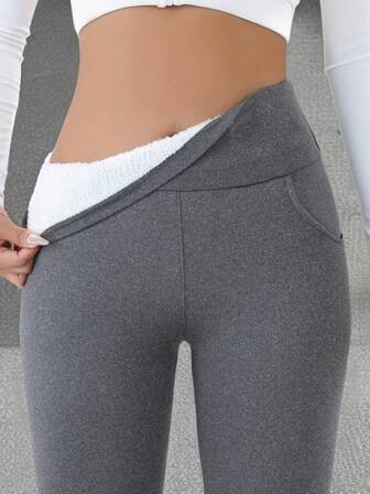 Women's High Waist Thermal Leggings - Stretchy Thick, Warm & Comfortable, Suitable For Winter, With Elastic Waistband And Pockets, Casual & Comfortable | Fashionable Winter Pants | Warm Base Layer Pants