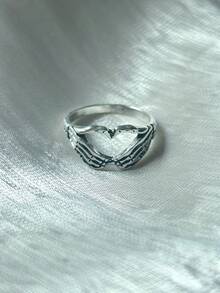 1 pieza Anillo de mano con gesto de corazón vintage, anillo sello unisex con combinación de mano de calavera, anillo personalizado único de alta gama