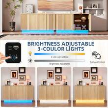 HWB 63'' Buffet Cabinet With Storage, Coffee Bar With 4 Doors & 2 Adjustable Shelves, Modern Sideboard Table With 3 Color LED Light For Kitchen (Wood) - 查看 3