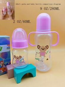 A Set Of 2 Baby Bottles, 60ml And 280ml Combination, Green Newborn Anti Bloating Baby Cartoon Pattern