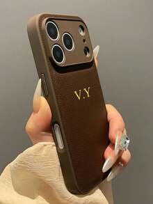 Personalized Custom Initials Name Letter Phone Case Compatible With IPhone 17 16 15 14 13 12 11 Pro Max Plus Air 3D Engraved Embossed Luxury Litchi Pattern Leather Cover Gifts Ideal