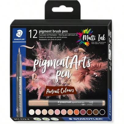 Brush Pen Pigment Arts Premium Drawing Ink Brush Tip For Variable Line Width Waterproof QuickDrying 12 Brush Pens In Assorted Colours In Cardboard Case 371 C124