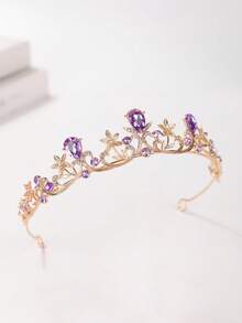 1pc Girls Exquisite Rhinestone Crown Hair Accessory Suitable For Outings, Photoshoots, Piano Performances - Purple - View 4