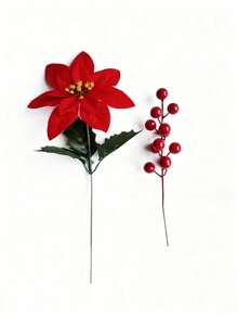 MEHELANY 24/12 Stück künstlicher Poinsettia Strauß, Poinsettia Busch, Weihnachtsblumen, Stechpalmenbeeren-Zweige mit roten Beeren und Stechpalmblättern für Zuhause, Veranda, Garten, Innen- und Außenbereich, Weihnachtsdekorationen, Kamine, Außenbereich-Pflanzkübel, Blumenarrangements, Tischzentren